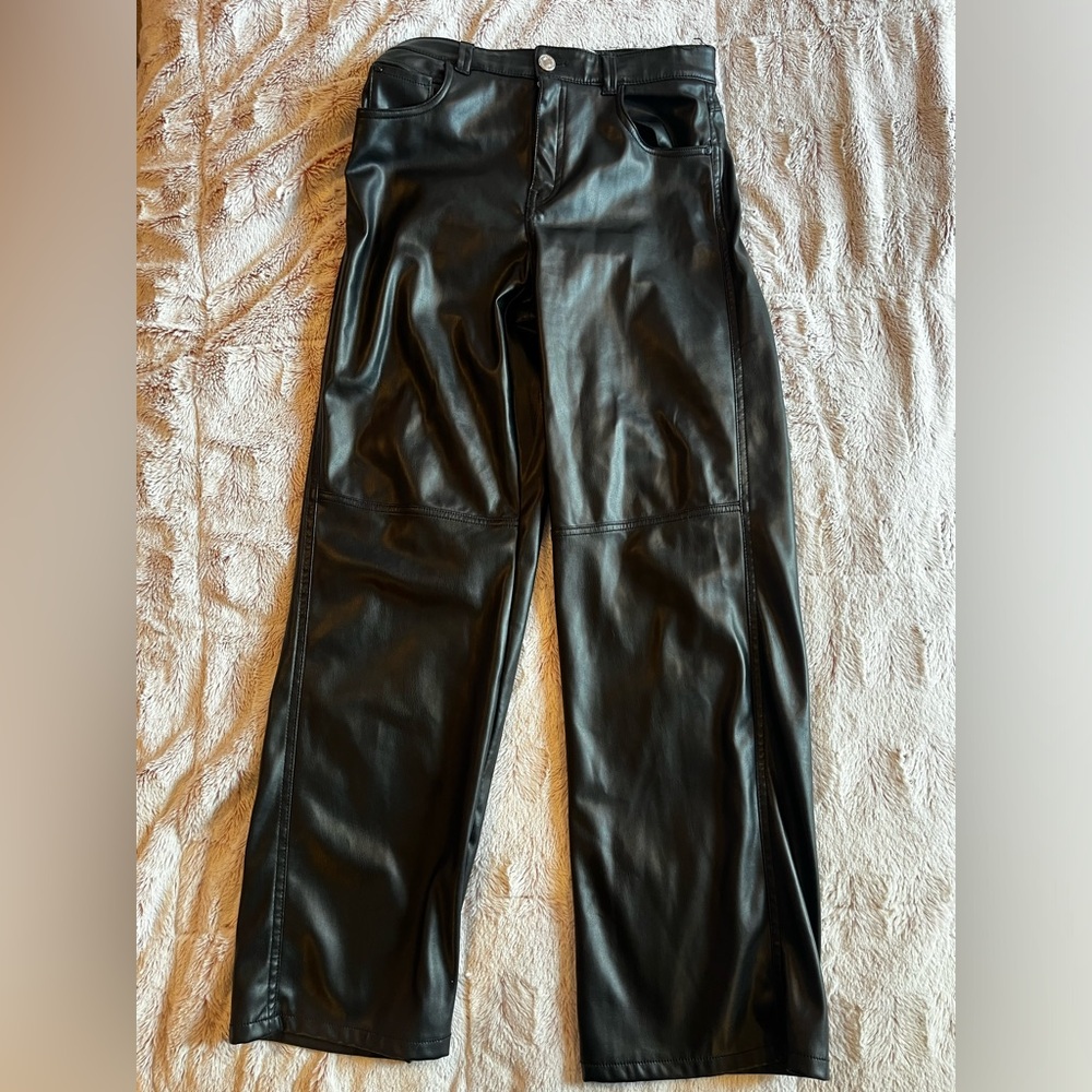 Bershka Straight Leg Leather Pants
